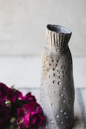 ceramic handmade rustic carved grey vase by clay beehive ceramics