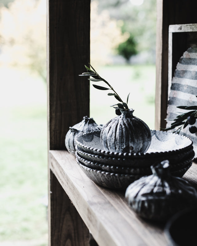 Ancient hand made rustic textured bud vases by clay beehive ceramics