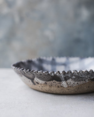 Scallop rim rustic speckled bowls hand made by clay beehive ceramics