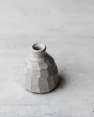 rustic wheel thrown bud vases with faceting in satin white by clay beehive ceramics