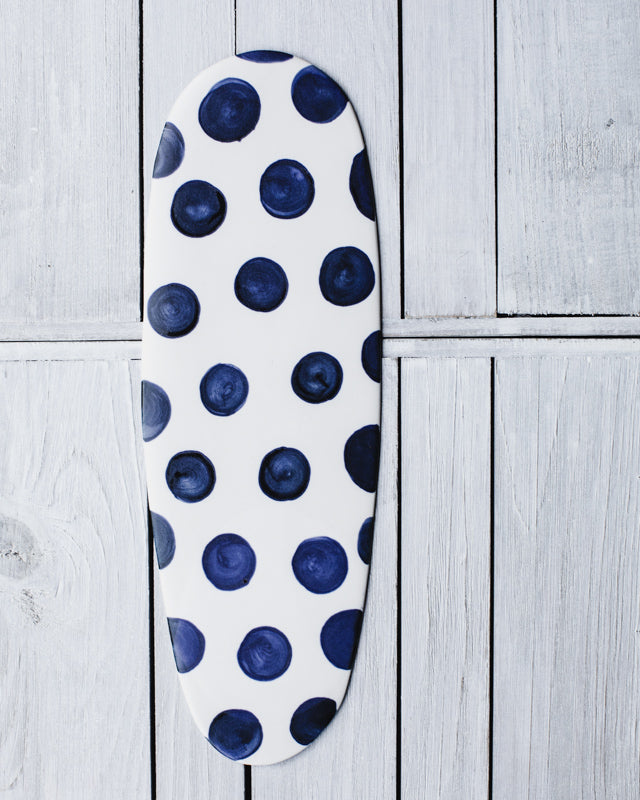 Long Navy Blue Polka Dot plate