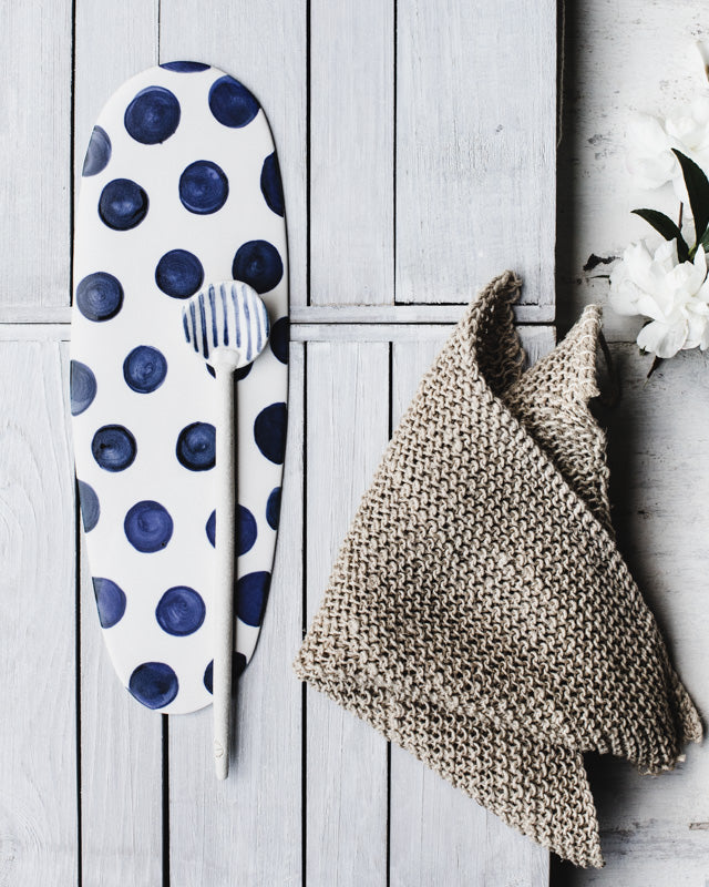 Long Navy Blue Polka Dot plate