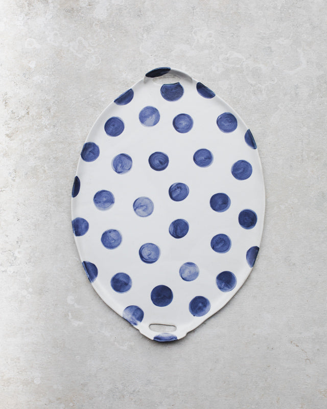 PRE-ORDER Polka dot Platters with side handles (Larger 40cm Length)