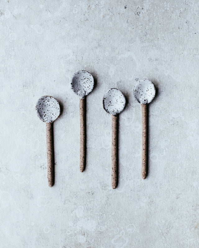 Rustic hand made ceramic spoons with gritty clay
