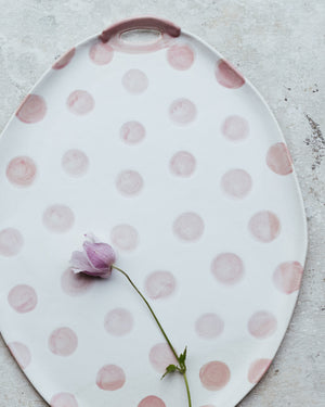 PRE-ORDER Polka dot Platters with side handles (Larger 40cm Length)