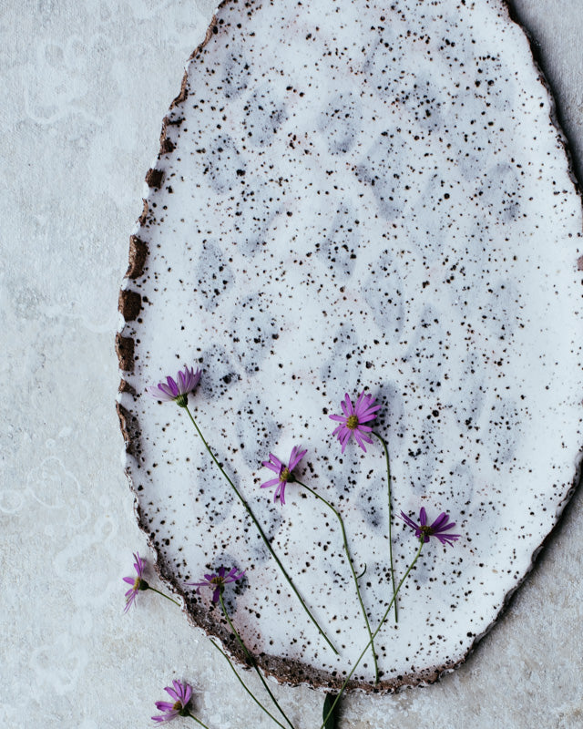 Rustic oval satin white irregular plate by clay beehive ceramics