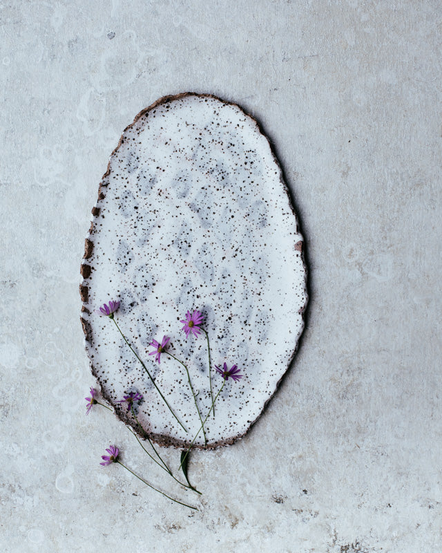 Rustic oval satin white irregular plate by clay beehive ceramics