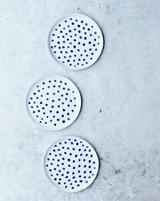 nautical beach house navy blue spot handmade ceramic plates by clay beehive