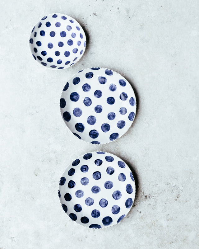 navy blue spot bowls hand made by clay beehive ceramics