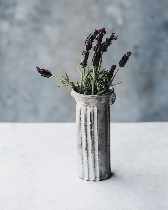 Aged patina handmade ceramic vase by clay beehive