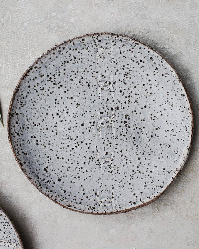 rustic speckled grey / white tapas hand made carved plates/bowls by clay beehive 
