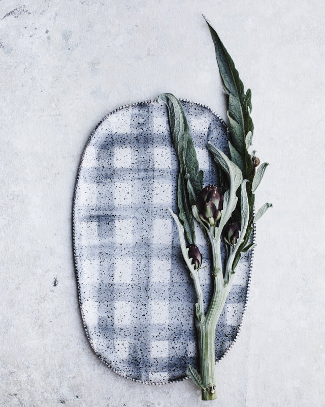 Large Rustic Oval Platter/Plate with textured rim almost 40cm Length