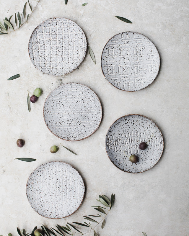 Gritty rustic speckled grey tapas plates /bowls hand made by clay beehive ceramics