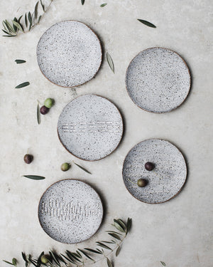 rustic gritty grey speckled tapas bowls / plates hand made by clay beehive ceramics