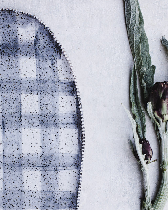 Large Rustic Oval Platter/Plate with textured rim almost 40cm Length