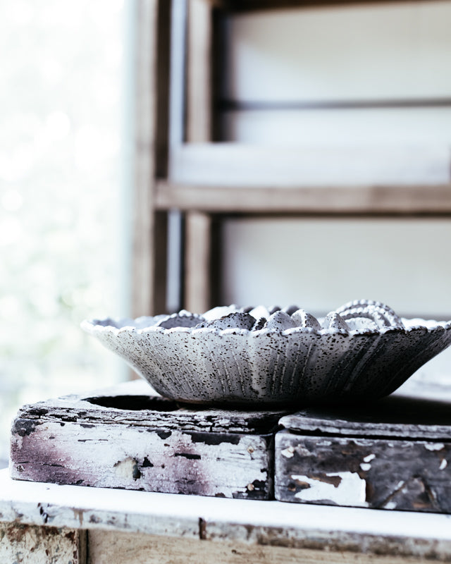 Extra large 32cm hand made rustic farmhouse style bowl with scalloped rim by clay beehive ceramics
