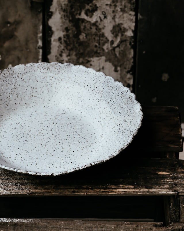 Extra large 32cm hand made rustic farmhouse style bowl with scalloped rim by clay beehive ceramics