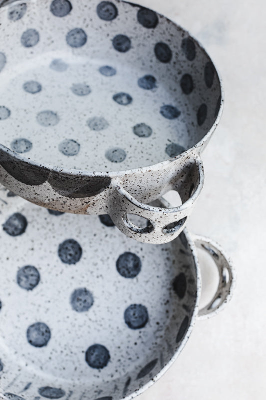 Rustic Polka Dot + Lines Baking Dish with Handles
