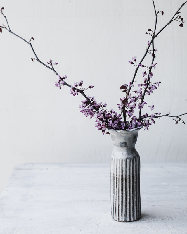 Rustic scallop rim handmade polka dot tall vase by clay beehive