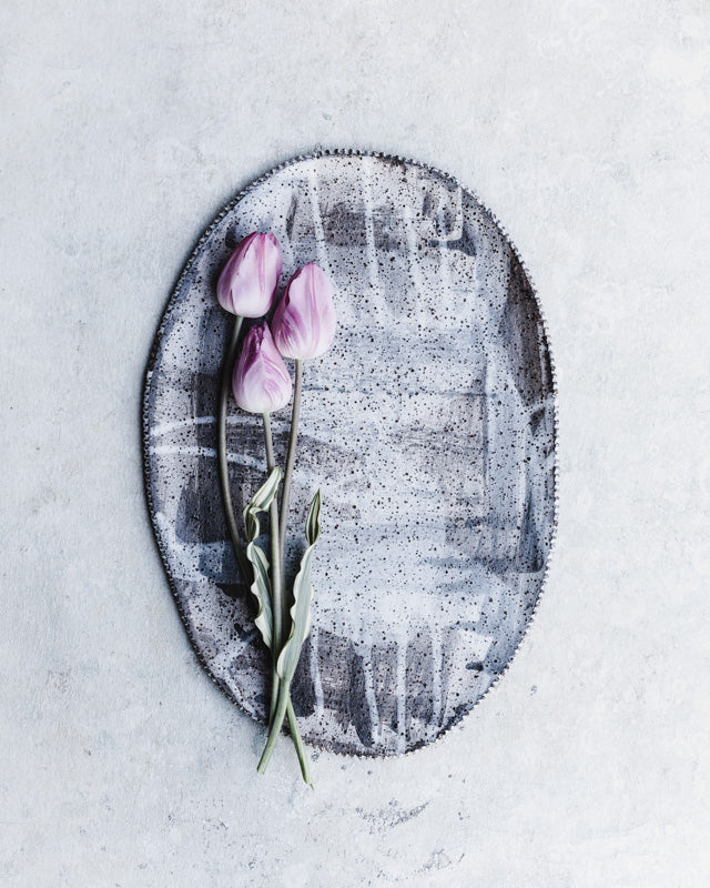 Rustic Oval Platter/Plate with textured rim 36cm Length