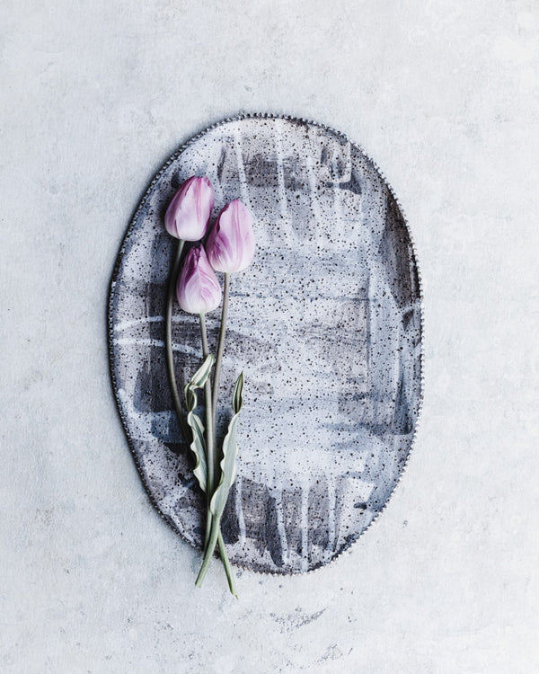 Rustic Oval Platter/Plate with textured rim 36cm Length - Clay Beehive