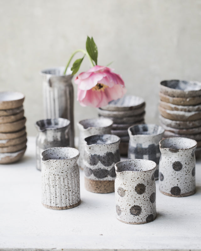 Little rustic speckled farmhouse pourer hand crafted by clay beehive ceramics