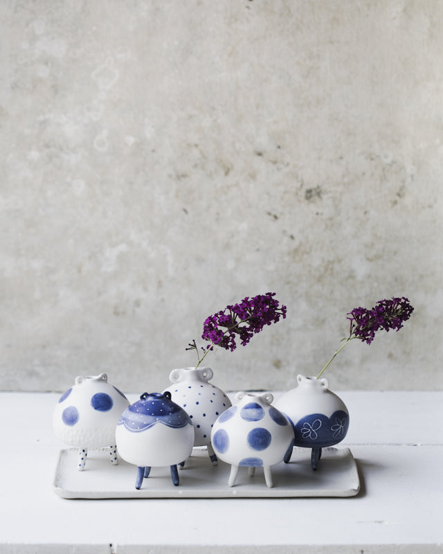 Chubby cute little bud vases with feet and ears handmade by clay beehive ceramics