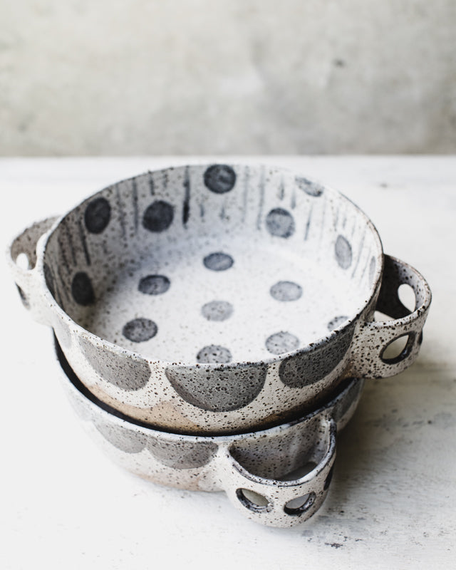Rustic Polka Dot + Lines Baking Dish with Handles