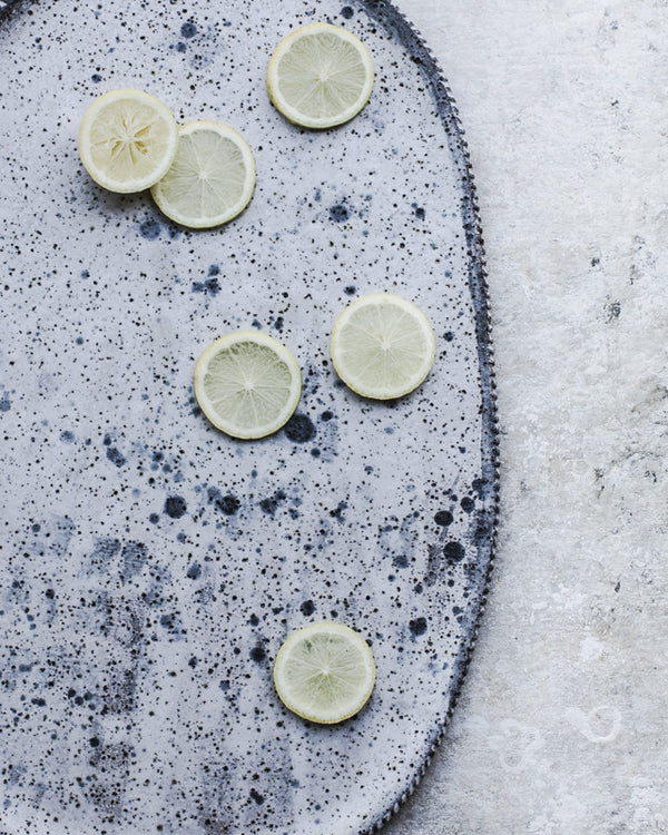 Large Speckled Rustic Oval Platter/Plate with textured rim 39.5cm Leng ...