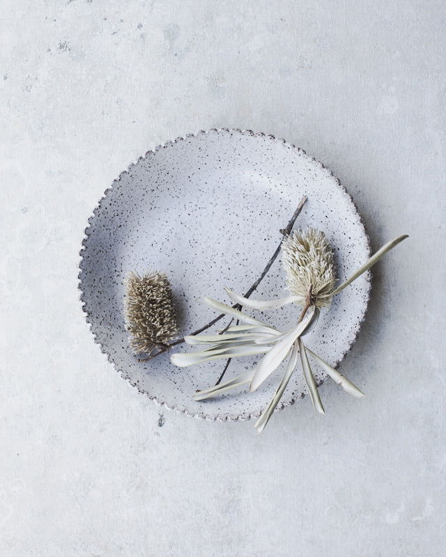 Scallop rim rustic speckled bowls hand made by clay beehive ceramics