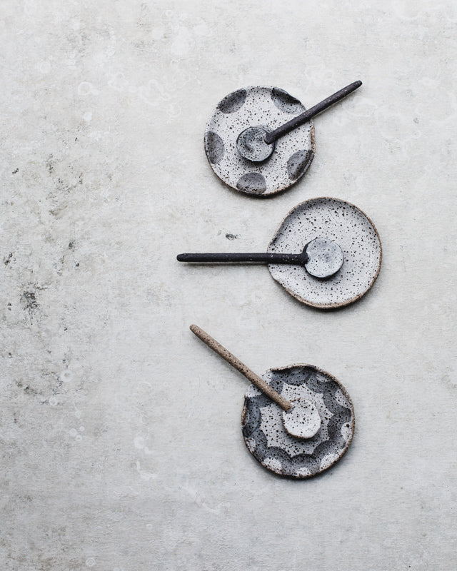 Handmade Ceramic spoon rests with speckled clay by clay beehive 