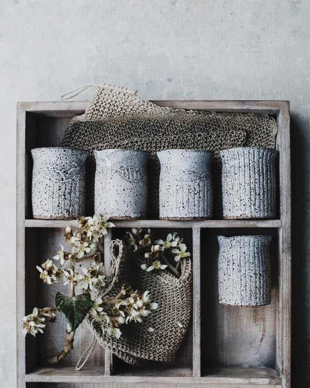 Hand made ceramic farmhouse pourers/jugs by clay beehive in rustic speckled finish