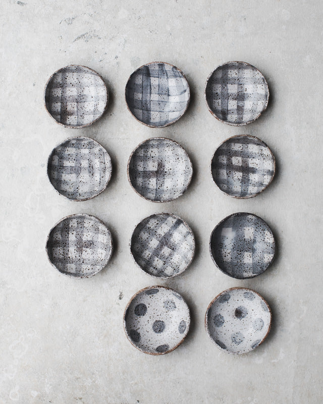small handmade rustic ceramic bowls with pattern by clay beehive