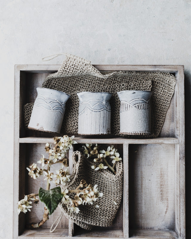 Hand made ceramic farmhouse pourers/jugs by clay beehive in rustic grey white matte glaze