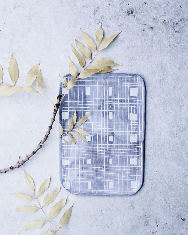 rectangle serving plate / platter in soft grey and satin white by clay beehive ceramics