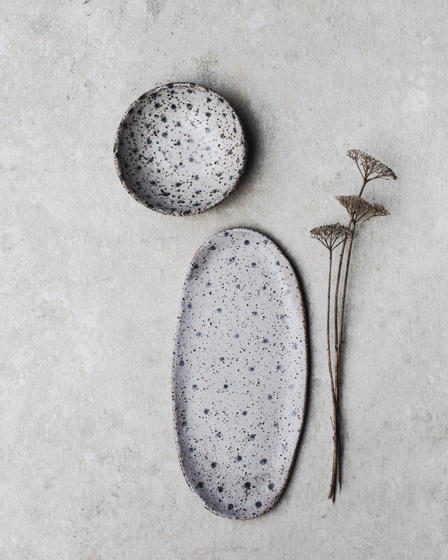 ceramic speckled bowl and plate set perfect for a gift by clay beehive