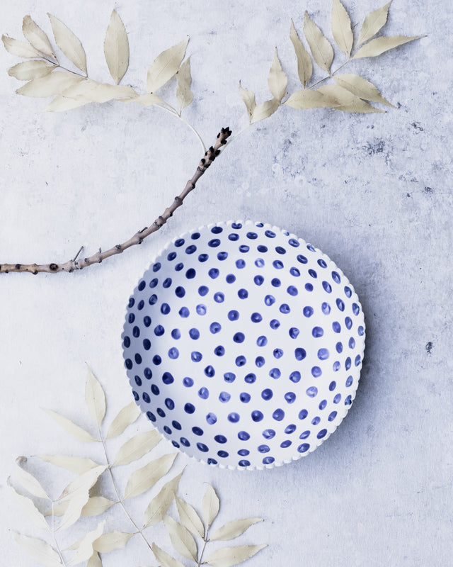 Large blue spot interior serving bowl