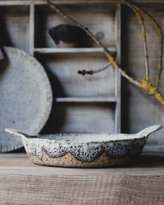 ceramic baking dish rustic character with gritty clay and satin white finish by clay beehive ceramic