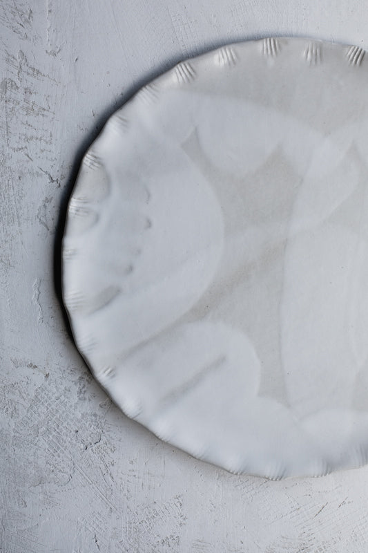 Large satin white shell rim plate - Clay Beehive
