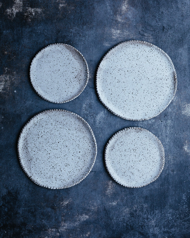 ceramic speckle satin white glaze textural plates by clay beehive ceramics