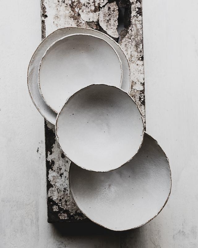 noodle bowls handmade in dark stoneware matte white glaze by clay beehive