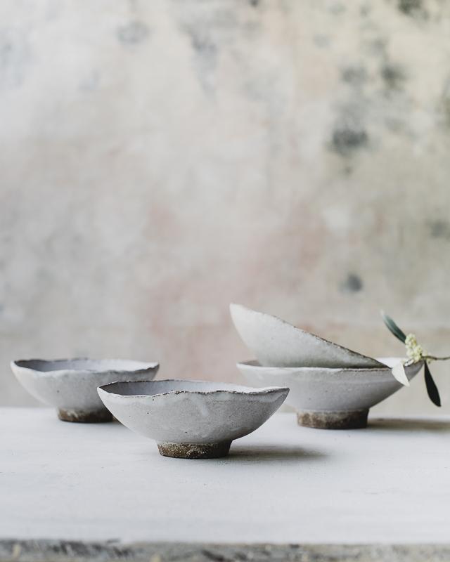 noodle bowls handmade in dark stoneware matte white glaze by clay beehive