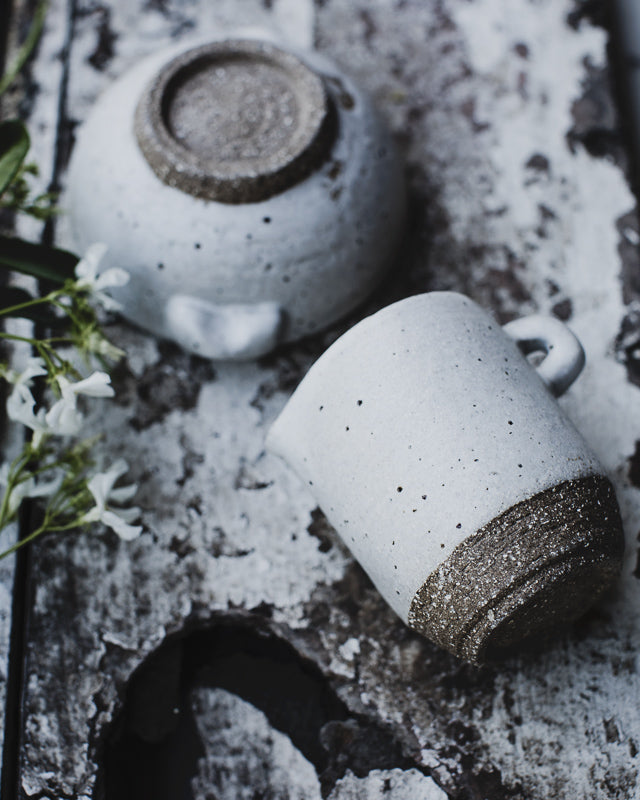 jug and bowl hand crafted out of dark stoneware wheel thrown pottery by clay beehive