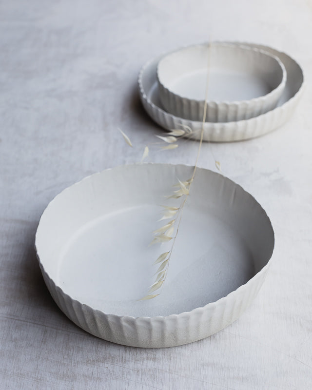 fluted textured hand made tall walled bowls in satin white by clay beehive ceramics