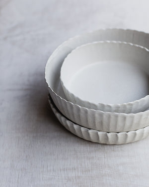 fluted textured hand made tall walled bowls in satin white by clay beehive ceramics