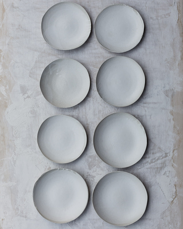 organic shallow bowls made from gritty white clay and glazed in satin white by clay beehive ceramics