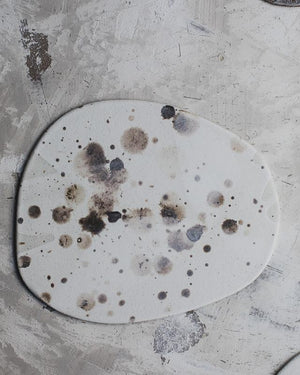 small platter plates or cheese board ceramic with speckles and splashes by clay beehive ceramics
