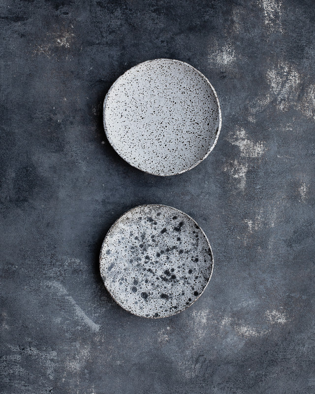 footed shallow gritty satin white speckled ceramic bowls by clay beehive