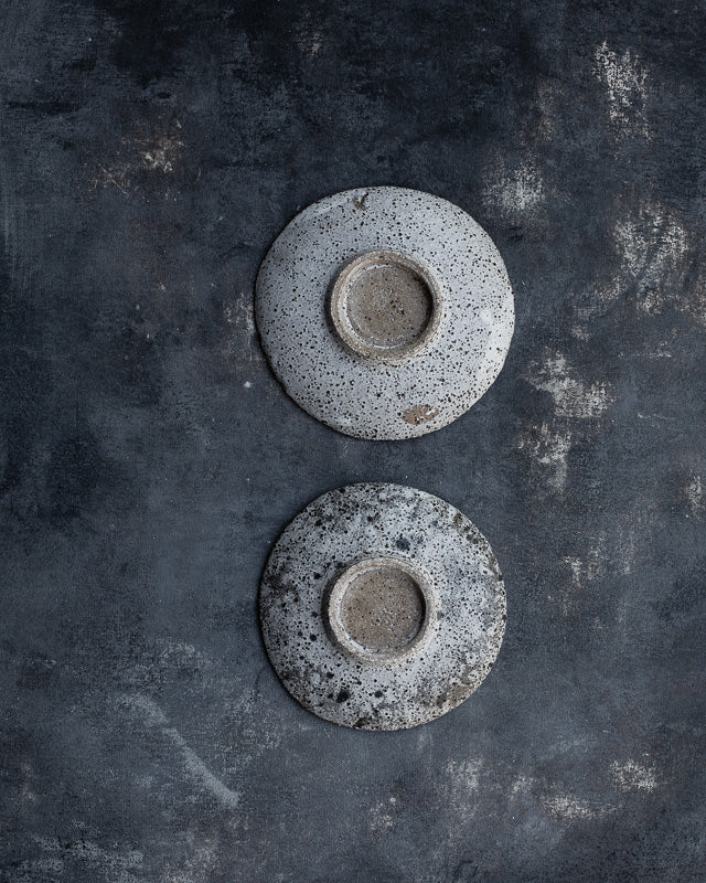 footed shallow gritty satin white speckled ceramic bowls by clay beehive