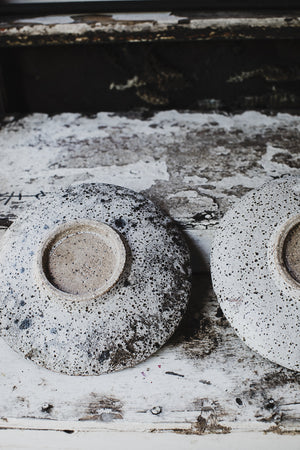 footed shallow gritty satin white speckled ceramic bowls by clay beehive